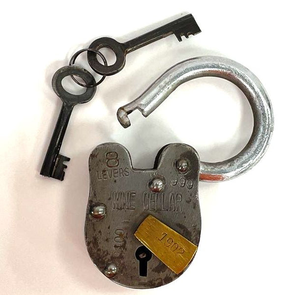 Antique Style Wine Cellar Padlock - 2 Skeleton Keys Included