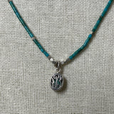 925 Sterling Silver Turquoise Strand Necklace W/ Bezel Set Turquoise Charm 6.7g