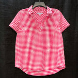 Wmns SOUTHERN TIDE Pink Gingham Lightweight Short Sleeve Collared Shirt Sz L