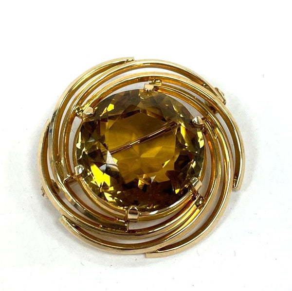 Vintage 14K Yellow Gold Van Dell 18mm Yellow Quartz Pin, in Original Box, 11.31g