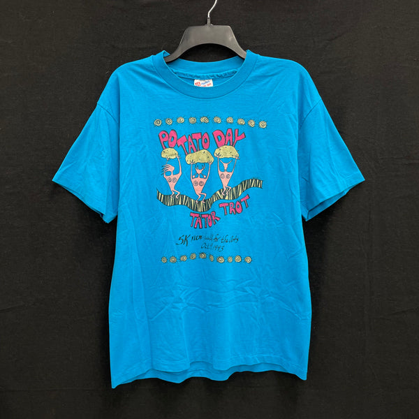 90s Vintage HANES Singlestich POTATO DAY Tater Trot Blue Graphic Funny T-Shirt L