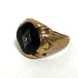 Vintage 10K Yellow Gold Onyx & Diamond Accent Ring, Issues, 6.06g