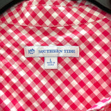 Wmns SOUTHERN TIDE Pink Gingham Lightweight Short Sleeve Collared Shirt Sz L