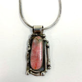 Vintage Sterling Silver Artisan Rhodochrosite Pendant Necklace w/Snake Chain 18"