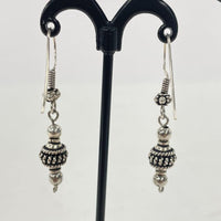 Sterling Silver Ethnic Bali-Bead Style 1 3/4" Long Dangle Earrings, 4.53g