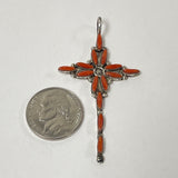 Vintage Sterling Silver Coral Petit Point Cross Pendant, 3.11g - Missing Stone