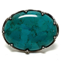 Sterling Silver Large Oval Cut Turquoise Ring Size 6.5, 22.94g