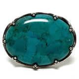 Sterling Silver Large Oval Cut Turquoise Ring Size 6.5, 22.94g