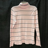 NWT Wmns TALBOTS Light Pink Striped Ribbed Turtleneck Top Sz L MSRP$79.50