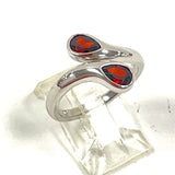 Size 7 Sterling Silver Facetted Double Garnet Teardrop Bypass Ring 2.95 grams
