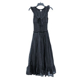 Wmns KIMCHI BLUE Black Olivia Smocked Goth Tiered Milkmaid Peasant Midi Dress S