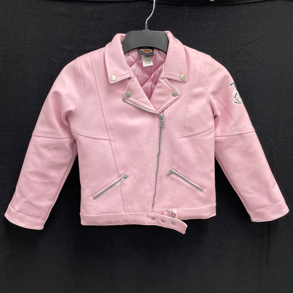 Girls HARLEY DAVIDSON Pink Faux Leather Moto Motorcycle Jacket Sz 6X Youth