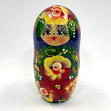 Dark Blue Floral Russian Matryoshka Nesting Dolls Complete Set of 5