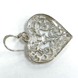 925 Sterling Silver Filigree Open Work Heart Dangle Earrings