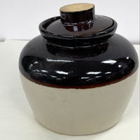 Brown & White Glazed Pottery Jug w Lid