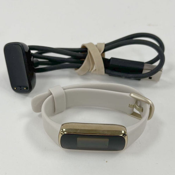 Fitbit Heart Rate Fitness Watch FB422 Gold with White Band and Charger - TESTED