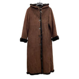Wmns Y2k GALLERY Dark Brown Faux Sheepskin Suede Fur Lined Long Coat Jacket Sz S