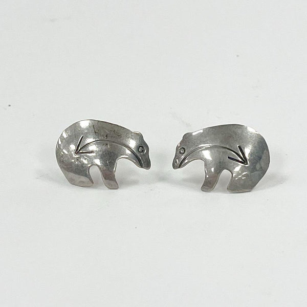 Sterling Silver Southwest T&RS Signed Bear Post Stud Earrings, 1.65g