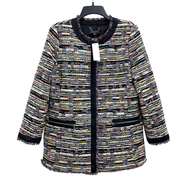 NWT Wmns ANN TAYLOR Black & Colorful Tweed Zip Up Blazer Jacket Sz M MSRP$198