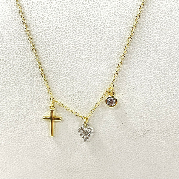 Gold Over Sterling 19” 3-Charm Necklace, 1.68g