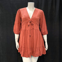 NWT Wmns BALTIC BORN Dark Salmon Half Puff Sleeve Tiered Short Mini Dress Sz L