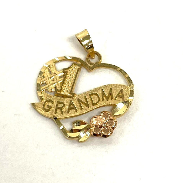 14K Two-tone Gold #1 Grandma Heart Pendant, 0.92g