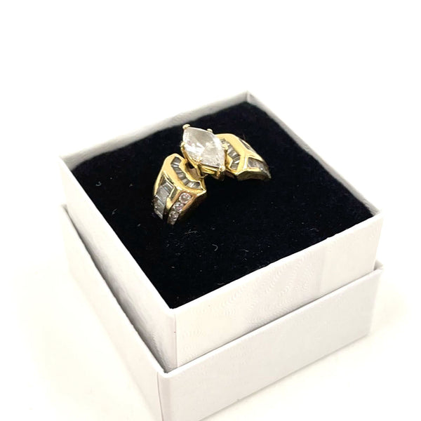 14K Yellow Gold Marquis Cut CZ Ring Size 8 - 6.78g