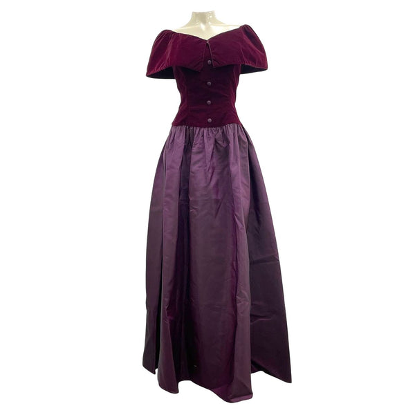Wmns 80s Vintage ALFRED ANGELO Burgundy Velvet Formal Prom Dress Sz 10