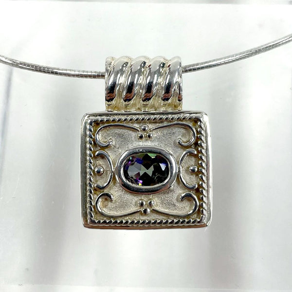 925 Sterling Silver East West Set Purple Sapphire Scroll Design Slide