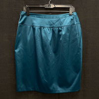 NWT Wmns THE LIMITED Teal Blue Silky Satin Knee Length Skirt w/ Pockets Sz M