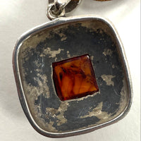 SILPADA Sterling 925 Genuine Amber Oxidized Pendant 3 Strand Leather Necklace