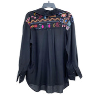 Wmns JOHNNY WAS Workshop 100% Silk Black Embroidered Button up Shirt Blouse Sz S