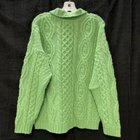 Vintage ARAN CRAFTS Ireland 100% Merino Wool Green Cable Knit Zip Sweater Sz L