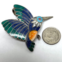 950 Sterling Silver Lovely Humming Bird With Inlay Brooch & Pendant 10.87 Grams