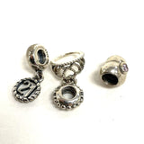 3pc Pandora Sterling Silver Slide Charm Lot w/ Birthday Theme; 21, Tiara, Love