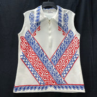 Wmns 70s Vintage MONTGOMERY WARD Funky Dagger Collar Red White Blue Top Sz M