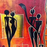 African Style Oil Painting With Hanging Hardware Signed on Back by Artist 20x24"