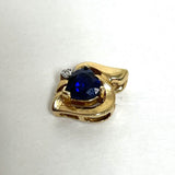 14K Yellow Gold Blue Sapphire & White Sapphire Accent Heart Pendant, 1.24g