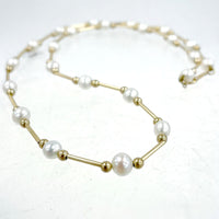 14K Yellow Gold & 5mm Freshwater Pearl Beaded Necklace 18" 5.86g