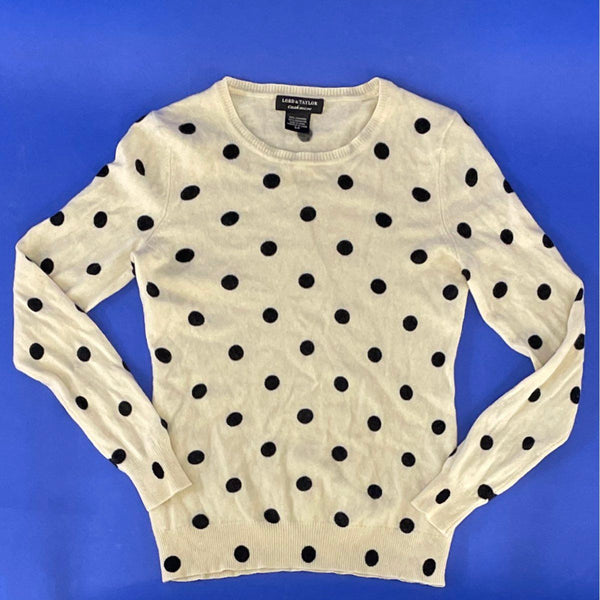 Wmns Lord & Taylor Ivory and Black Polka Dot Cashmere Sweater Sz S