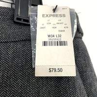 NWT Mens EXPRESS Wool Blend Gray Herringbone Straight Leg Dress Pants Sz 34x32