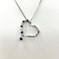 14K White Gold Diamond & Sapphire Heart Pendant 3.08 Grams 16" Chain "Issues"