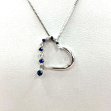 14K White Gold Diamond & Sapphire Heart Pendant 3.08 Grams 16" Chain "Issues"