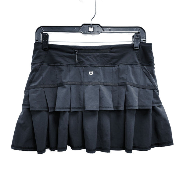 Wmns LULULEMON Black Run Pace Setter Pleated Ruffle Athletic Tennis Skirt Sz 6T