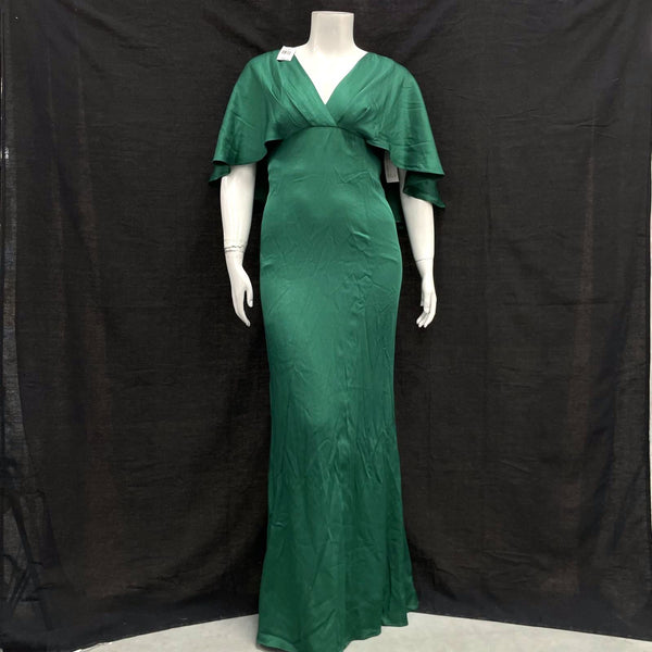 NWT Wmns RICKIE FREEMAN TERI JON Emerald Green Formal Cape Dress Sz 12 MSRP$560