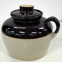 Brown & White Glazed Pottery Jug w Lid