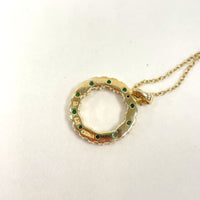 Gold Tone 925 Sterling Silver Emerald Circle Pendant