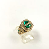 10K Yellow Gold Jostens Green Spinel & Glass Accent Class Ring Size 6.25, 8.08g