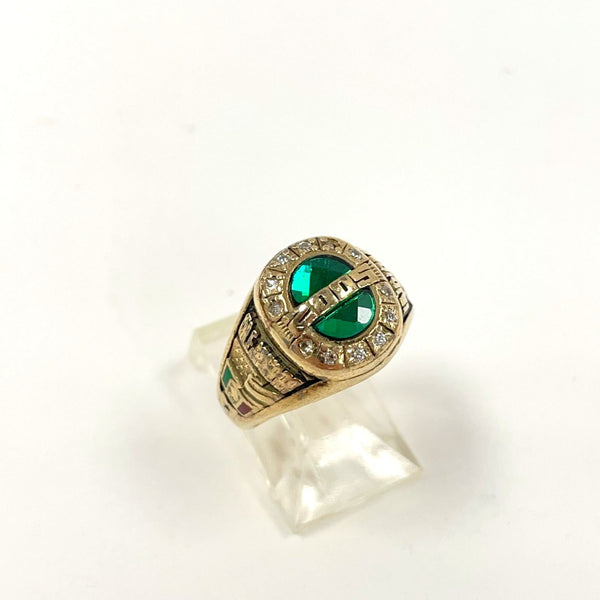 10K Yellow Gold Jostens Green Spinel & Glass Accent Class Ring Size 6.25, 8.08g