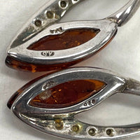 925 Sterling Silver Modern Free Form Design With Amber & CZ Accents 2.51 Grams